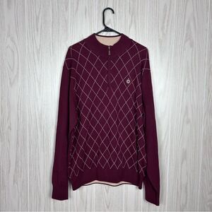 Peter Millar Luxe Blend Cashmere/Wool Maroon Argyle Half-Zip Pullover Sweater XL